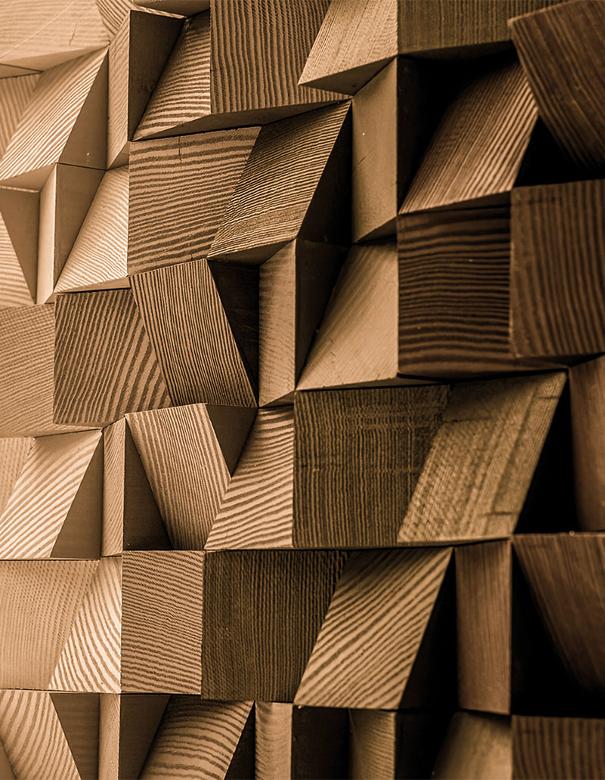 Angular wood designed art piece wall