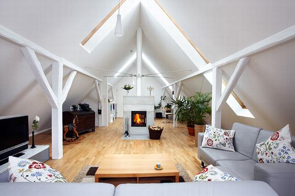 loft apartment with apex roof, log burner and large velux windows